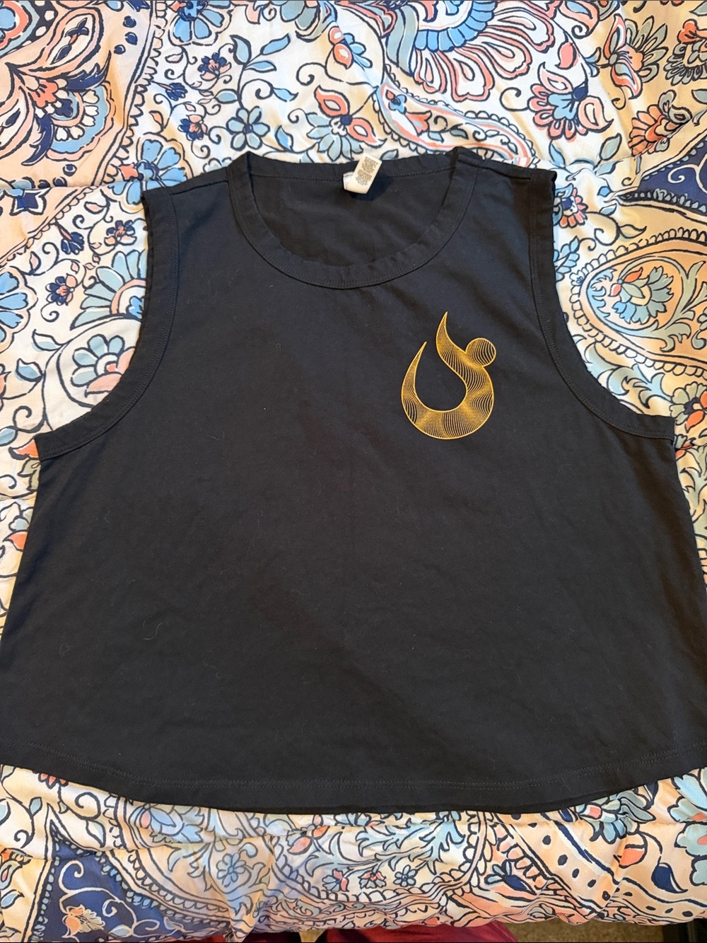 NWOT Black Sleeveless Crop Tank with orange Accent Logo